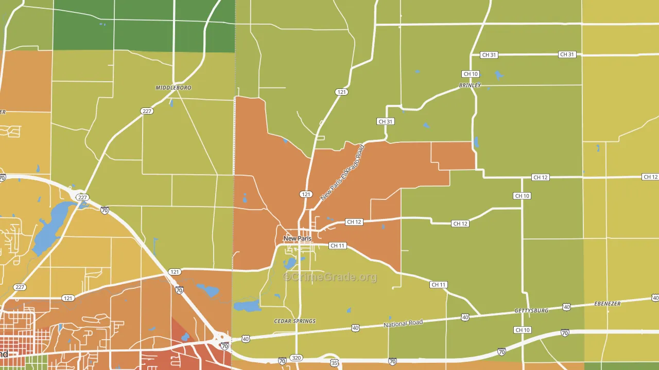 New Paris, OH Map of Burglary Rates