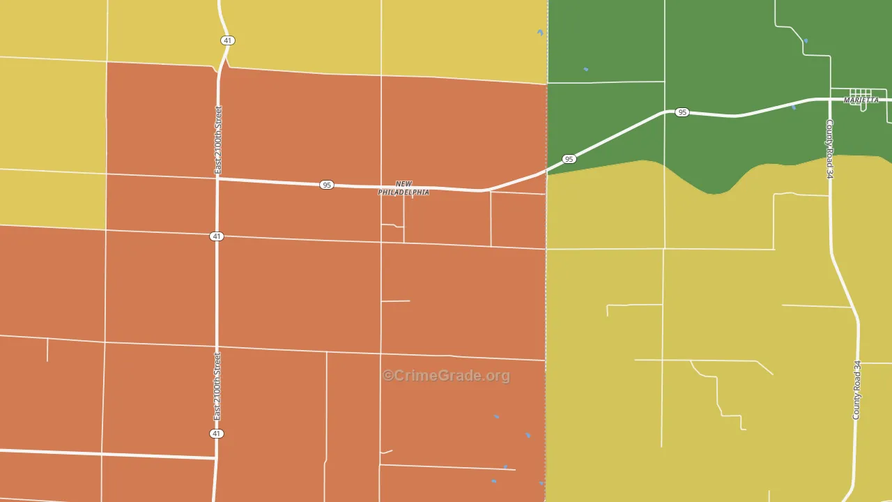 New Philadelphia, IL Map of Burglary Rates