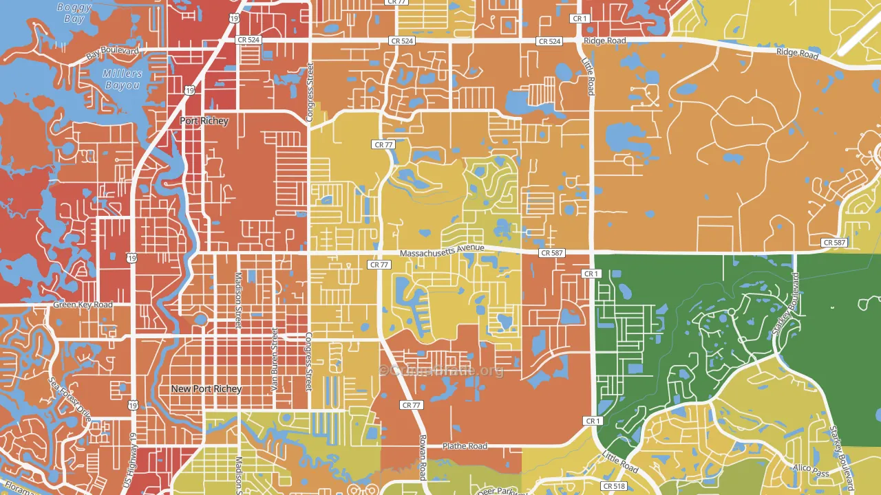 New Port Richey East, FL Map of Burglary Rates