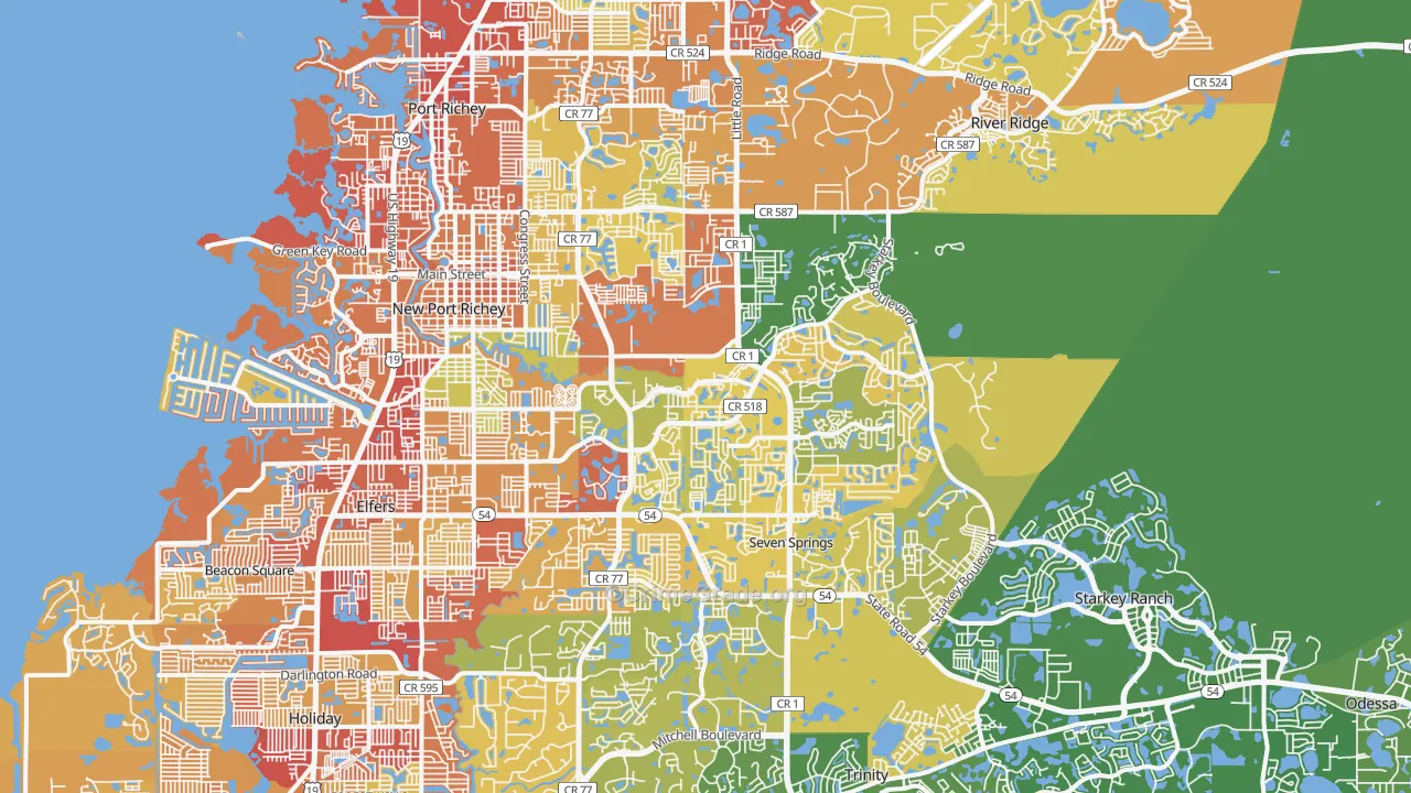 New Port Richey, FL Map of Burglary Rates