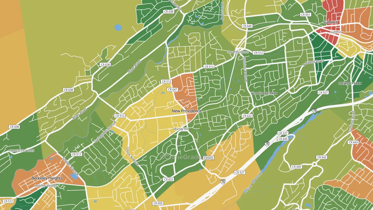 New Providence, NJ Map of Burglary Rates