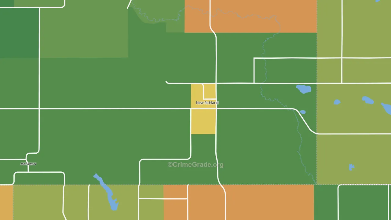 New Richland, MN Map of Burglary Rates