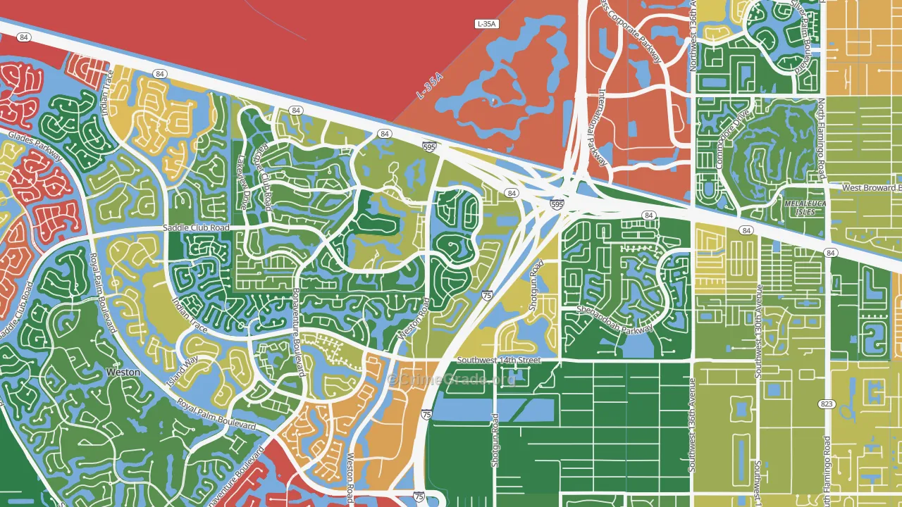 New River Estates, Sunrise, FL Map of Burglary Rates