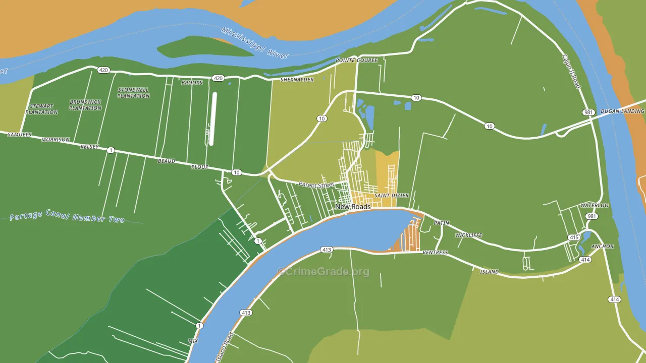 New Roads, LA Map of Burglary Rates