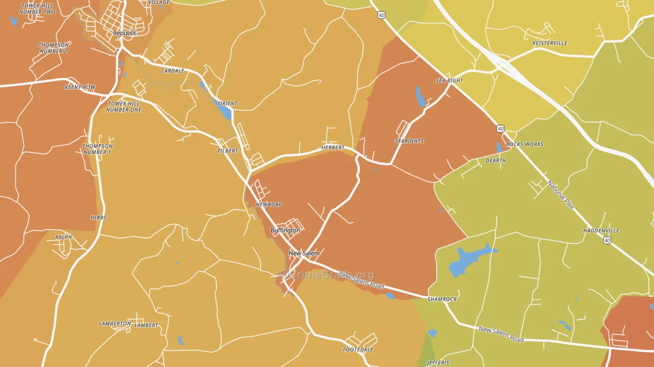 New Salem, PA Map of Burglary Rates