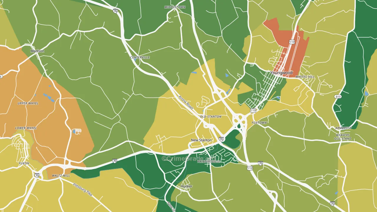 New Stanton, PA Map of Burglary Rates