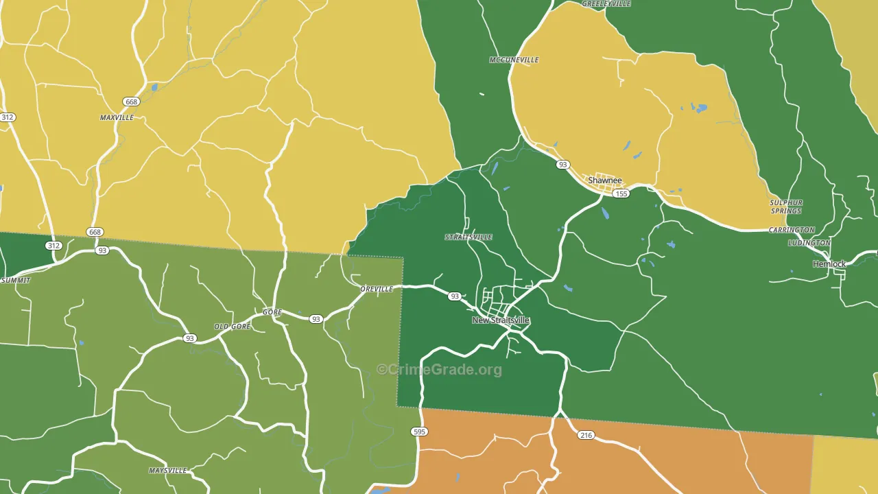 New Straitsville, OH Map of Burglary Rates