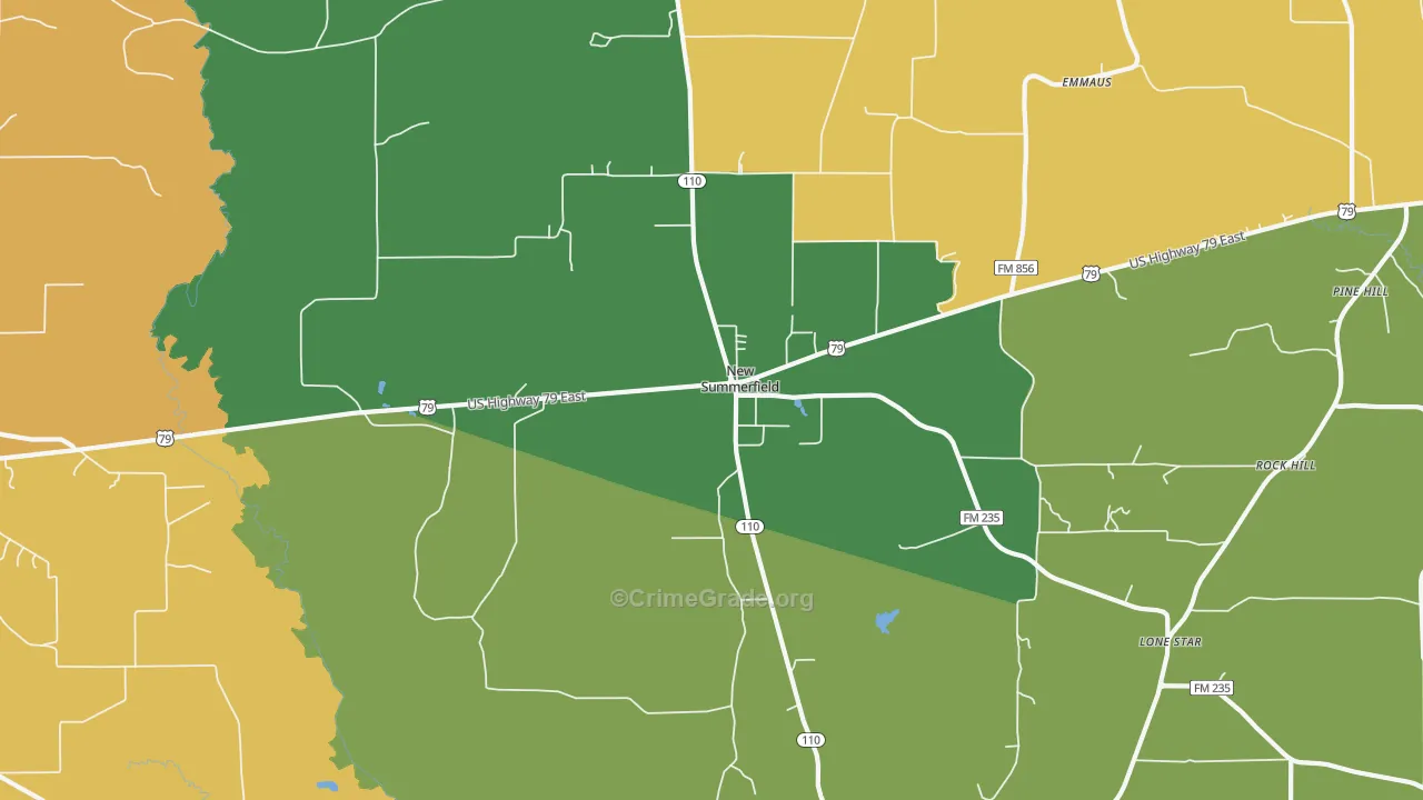 New Summerfield, TX Map of Burglary Rates