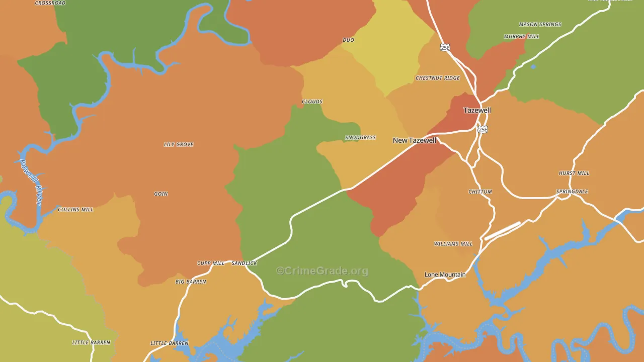 New Tazewell, TN Map of Burglary Rates