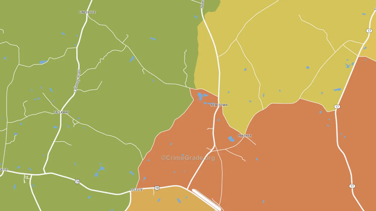 New Town, GA Map of Burglary Rates