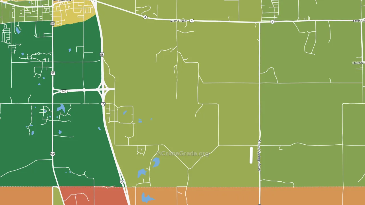 New Town, MS Map of Burglary Rates