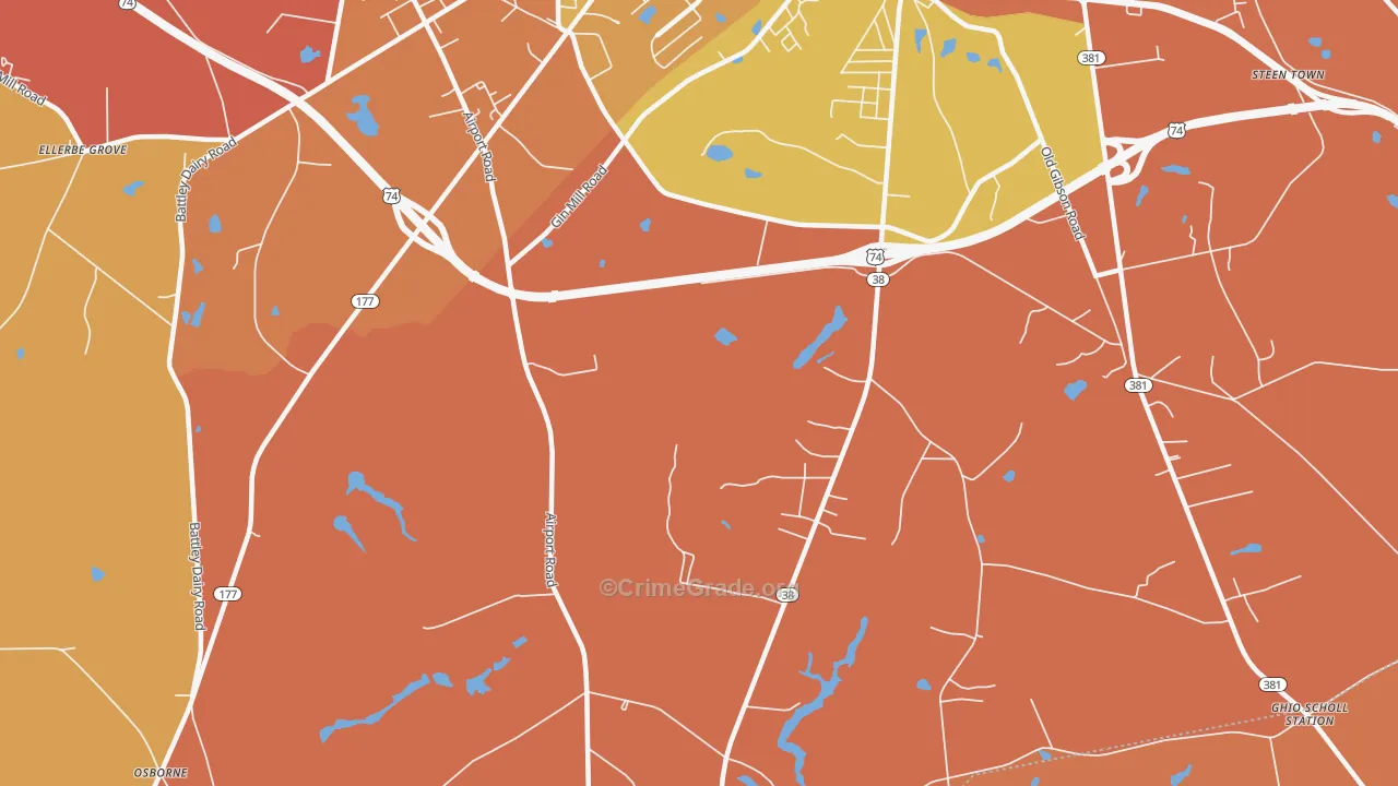 New Town, NC Map of Burglary Rates