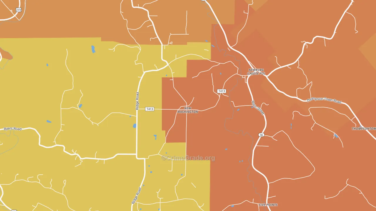 New Washington, PA Map of Burglary Rates