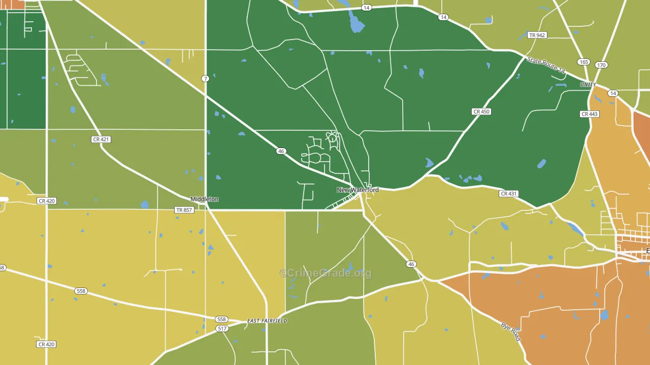 New Waterford, OH Map of Burglary Rates