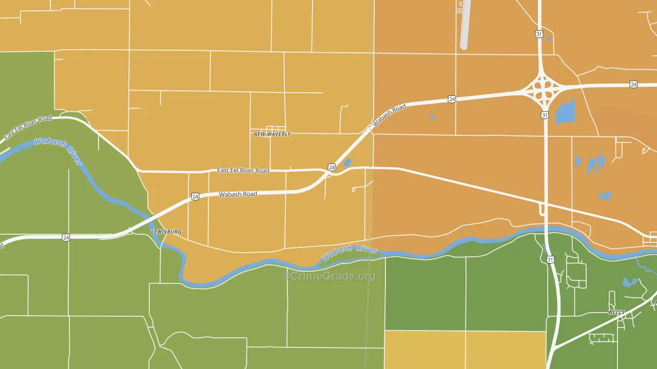 New Waverly, IN Map of Burglary Rates