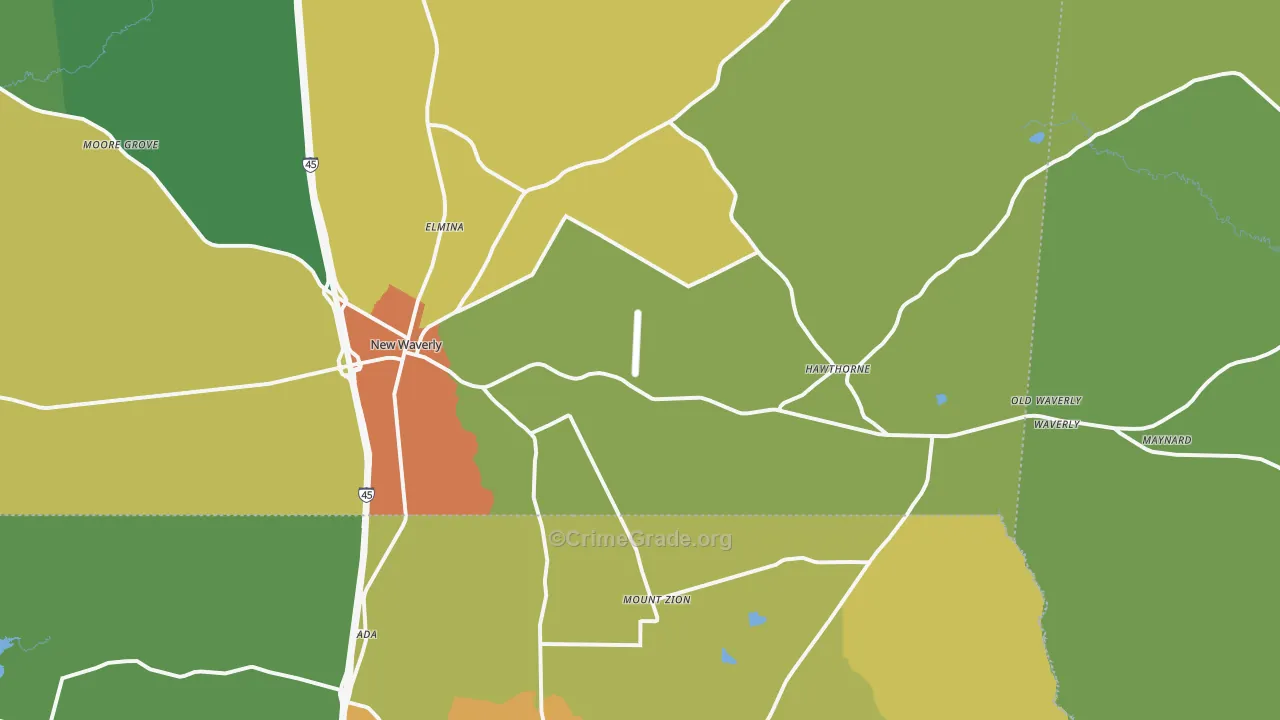 New Waverly, TX Map of Burglary Rates