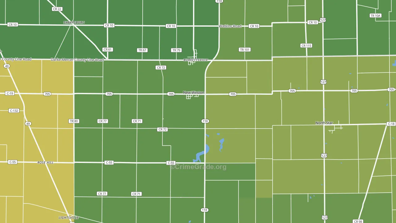 New Weston, OH Map of Burglary Rates