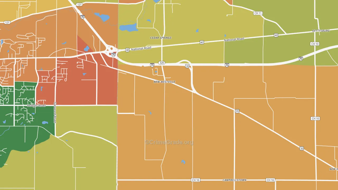 New Westville, OH Map of Burglary Rates