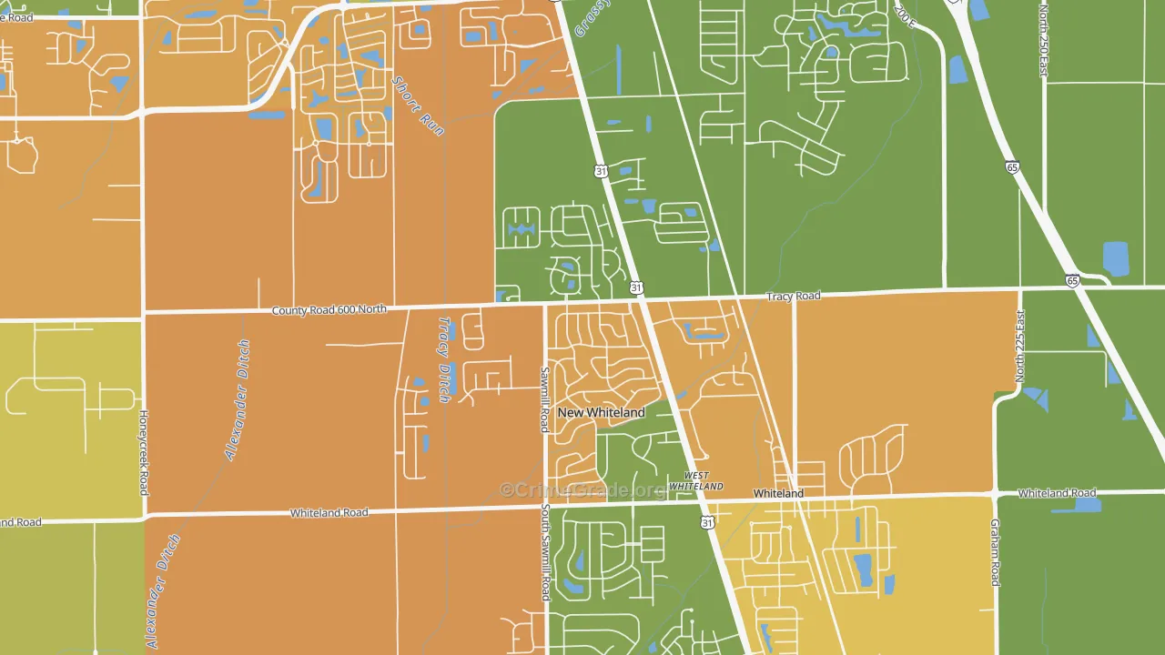 New Whiteland, IN Map of Burglary Rates