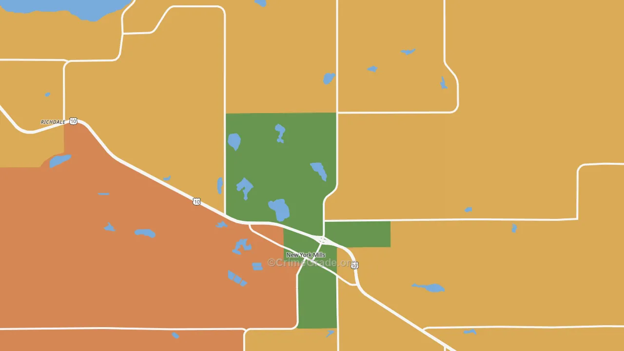 New York Mills, MN Map of Burglary Rates
