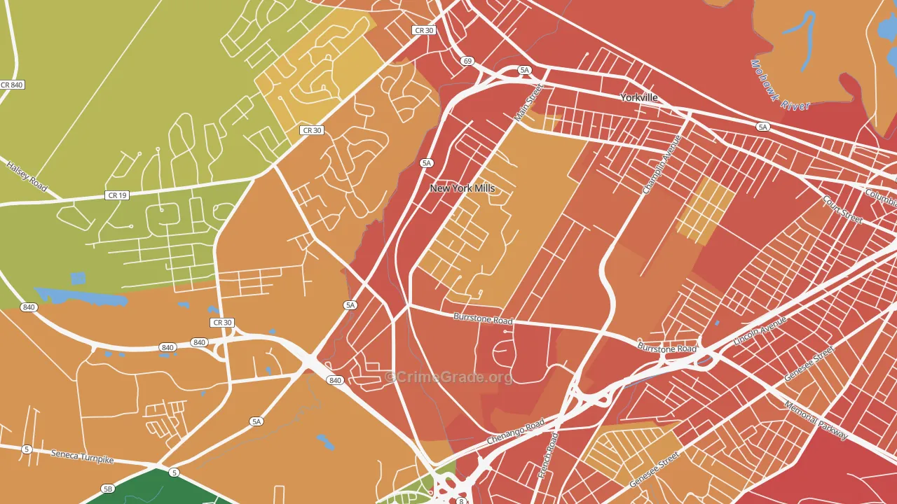 New York Mills, NY Map of Burglary Rates