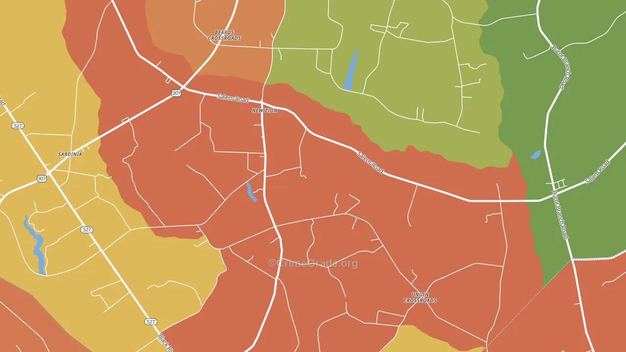 New Zion, SC Map of Burglary Rates