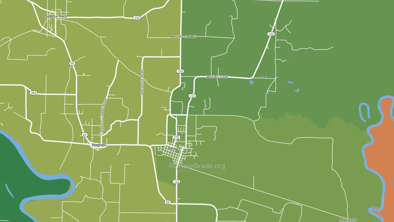 Newark, AR Map of Burglary Rates