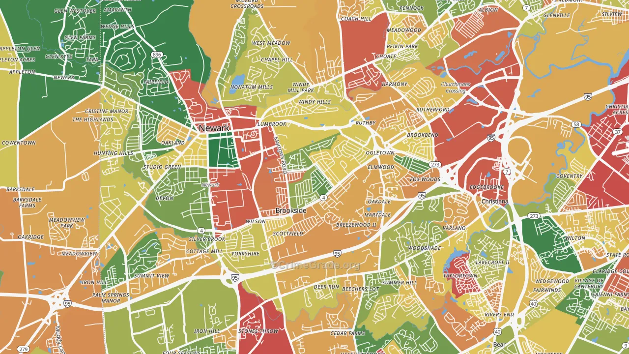 Newark, DE Map of Burglary Rates