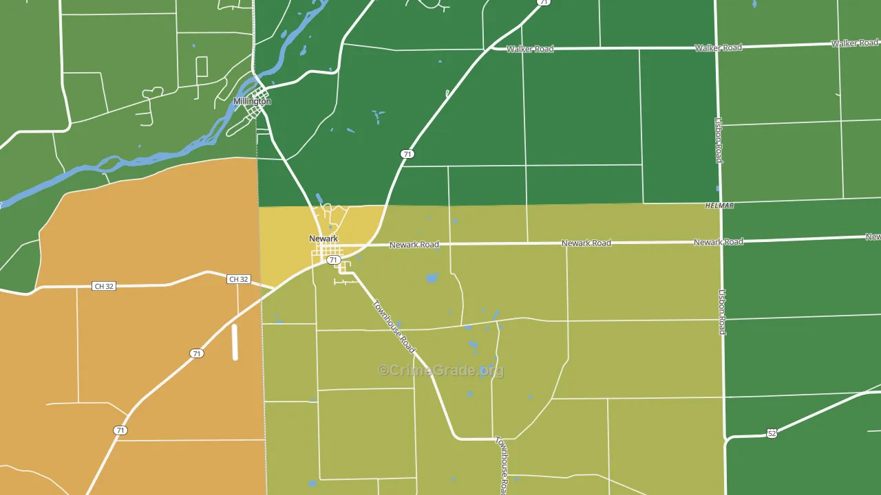 Newark, IL Map of Burglary Rates