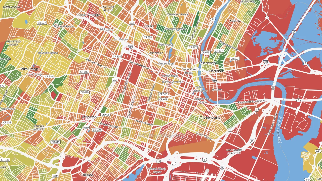 Newark, NJ Map of Burglary Rates