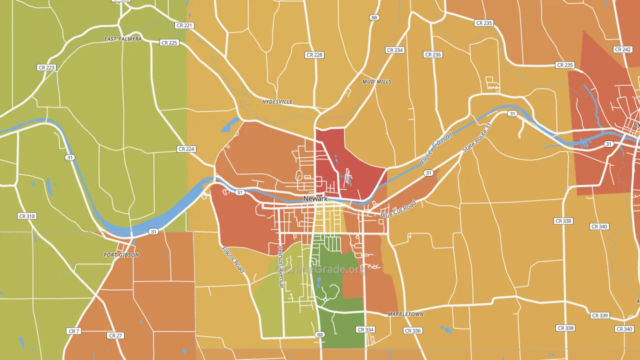 Newark, NY Map of Burglary Rates