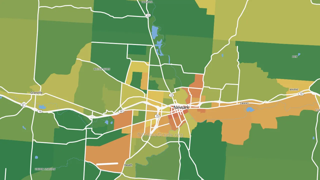 Newark, OH Map of Burglary Rates