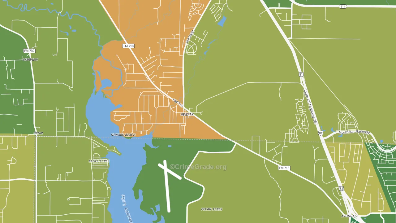 Newark, TX Map of Burglary Rates