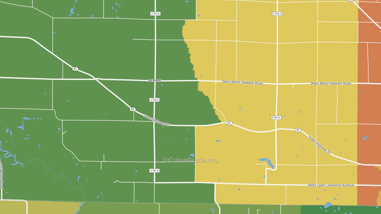 Newark, WI Map of Burglary Rates