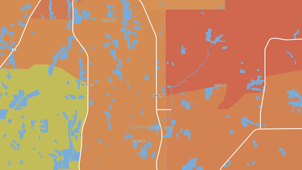 Newbern, AL Map of Burglary Rates