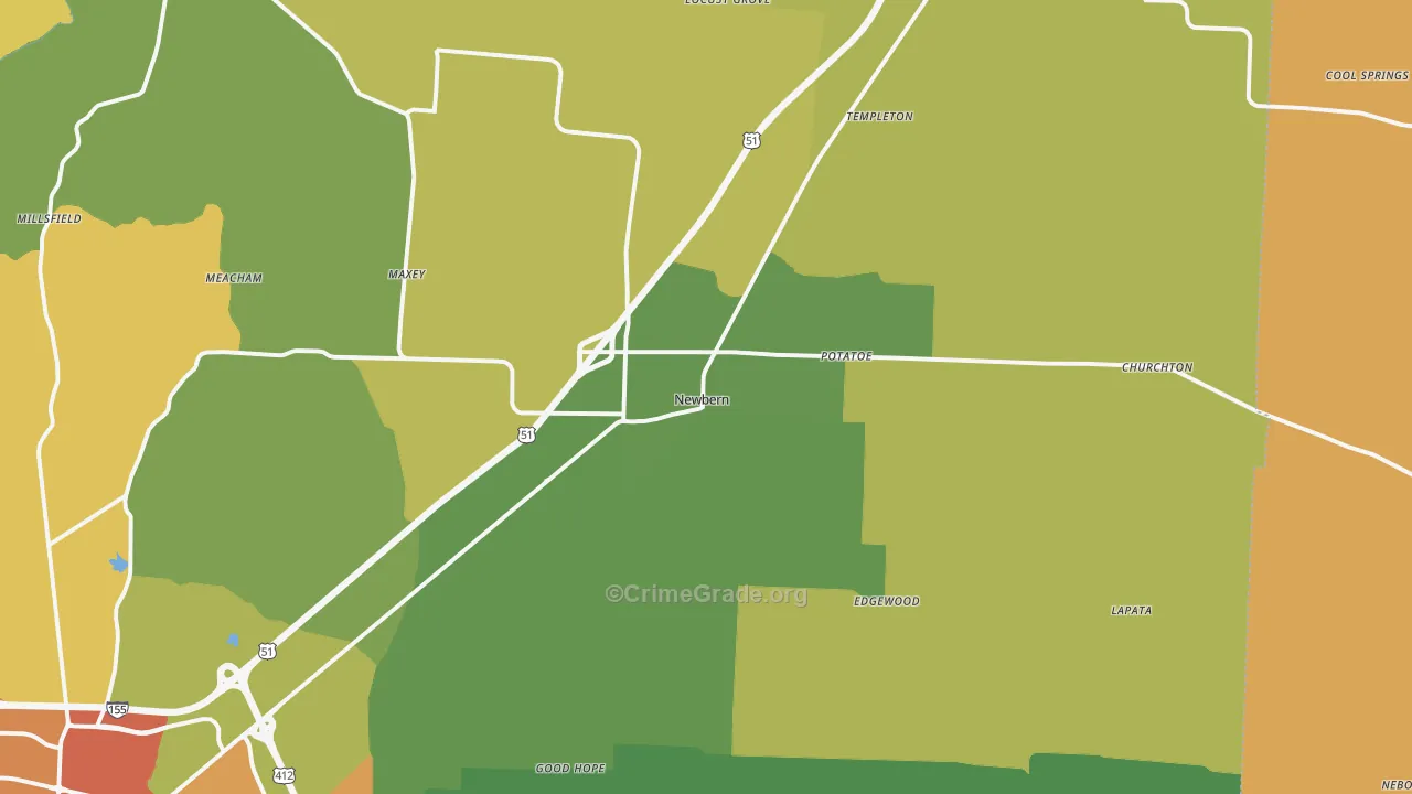 Newbern, TN Map of Burglary Rates