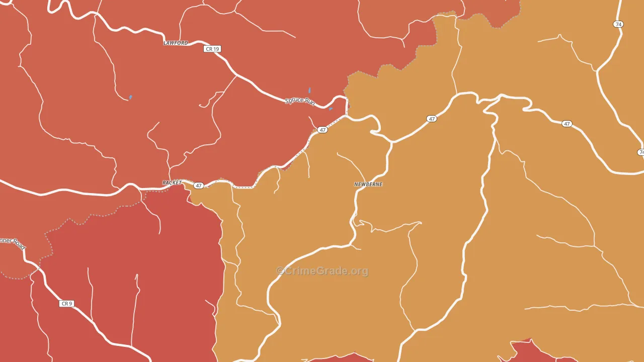 Newberne, WV Map of Burglary Rates
