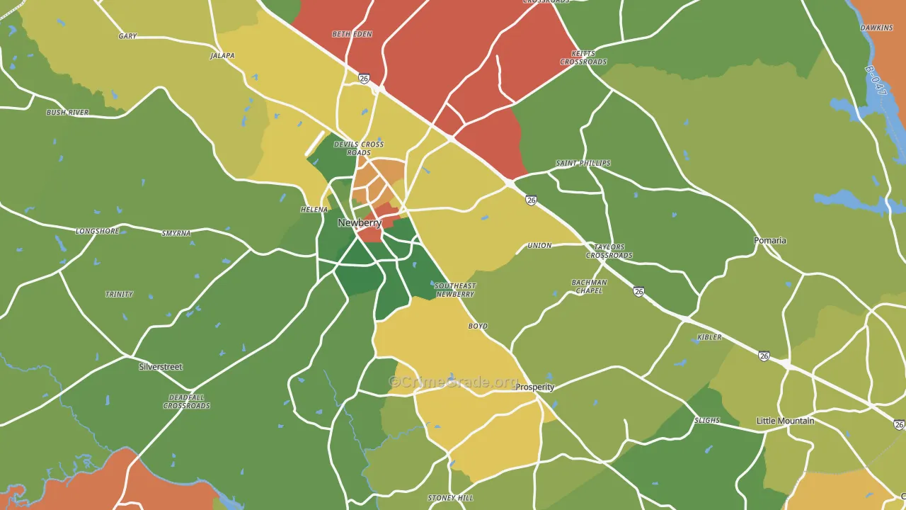 Newberry County, SC Map of Burglary Rates