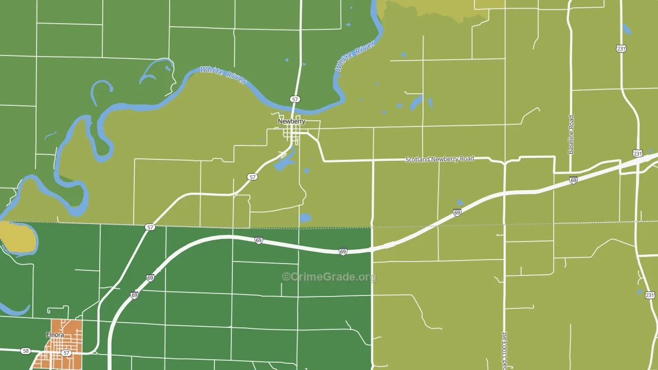 Newberry, IN Map of Burglary Rates