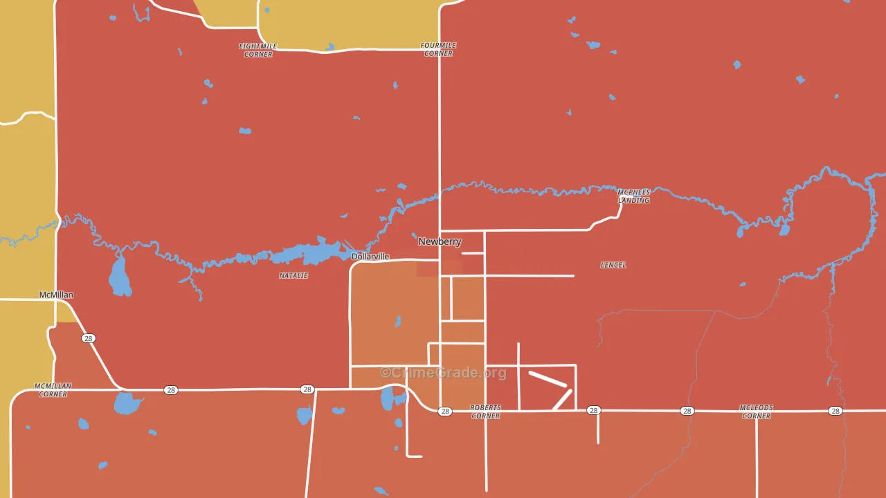 Newberry, MI Map of Burglary Rates