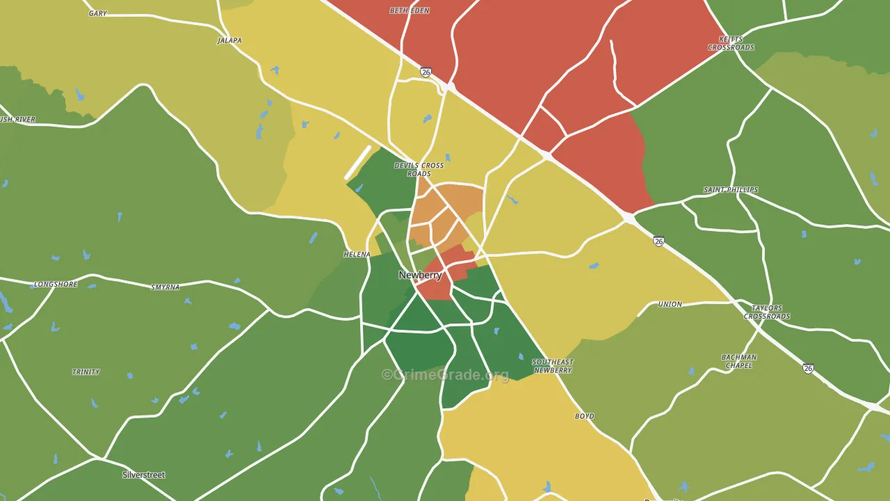 Newberry, SC Map of Burglary Rates