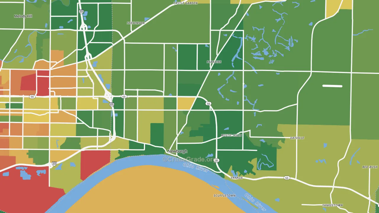Newburgh, IN Map of Burglary Rates