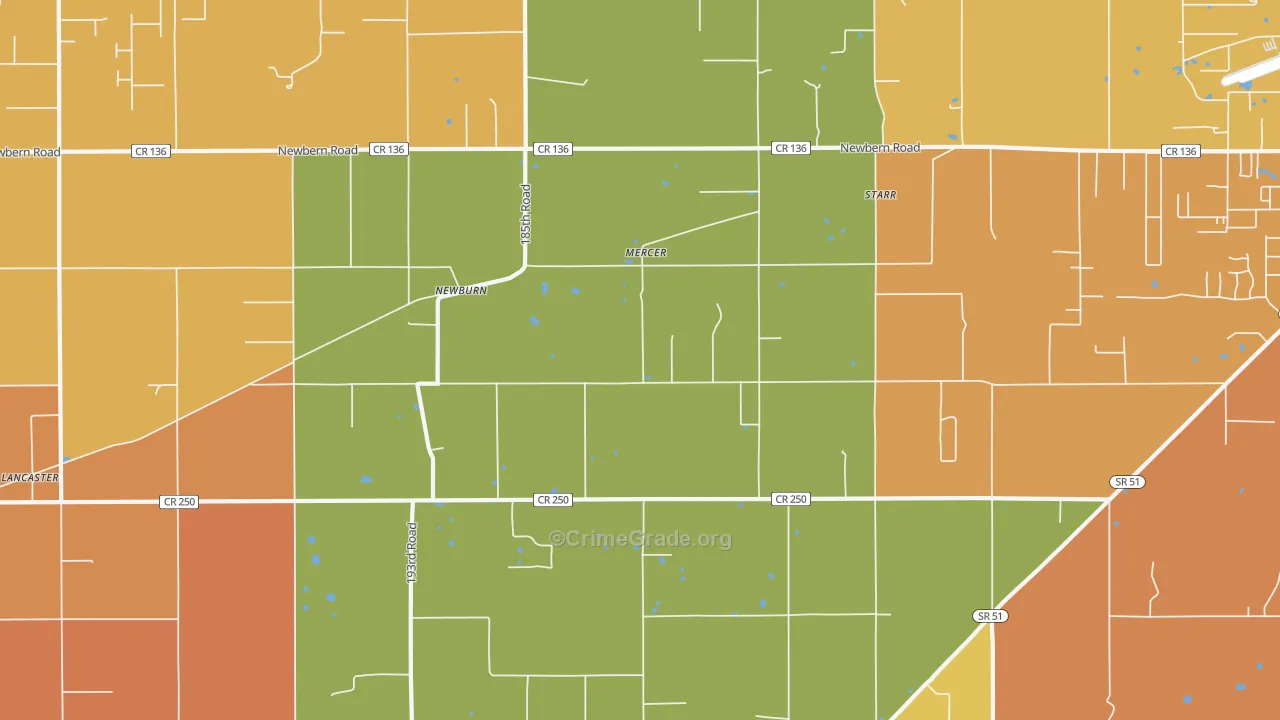 Newburn, FL Map of Burglary Rates