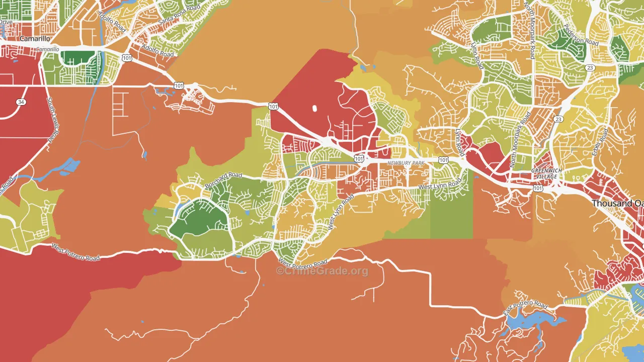 Newbury Park, CA Map of Burglary Rates
