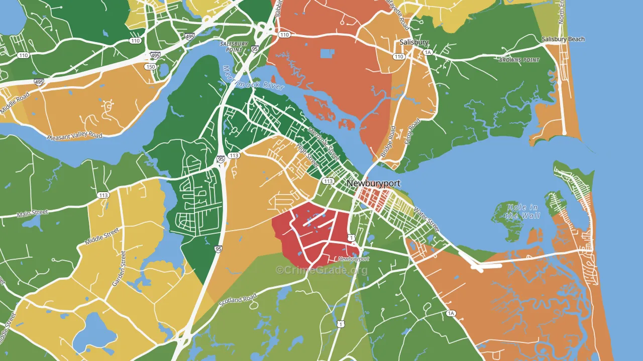 Newburyport, MA Map of Burglary Rates