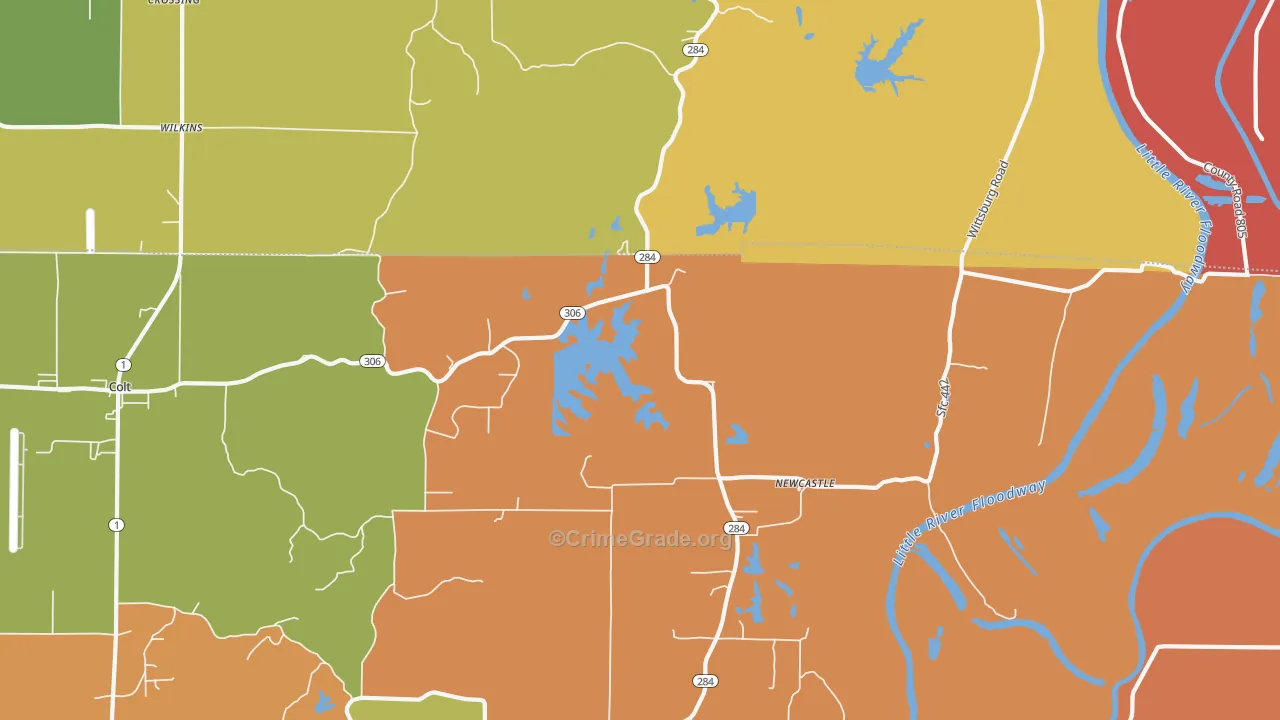 Newcastle, AR Map of Burglary Rates