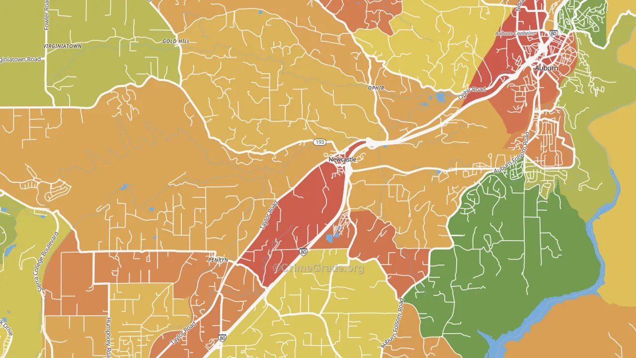 Newcastle, CA Map of Burglary Rates
