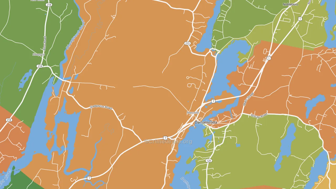 Newcastle, ME Map of Burglary Rates