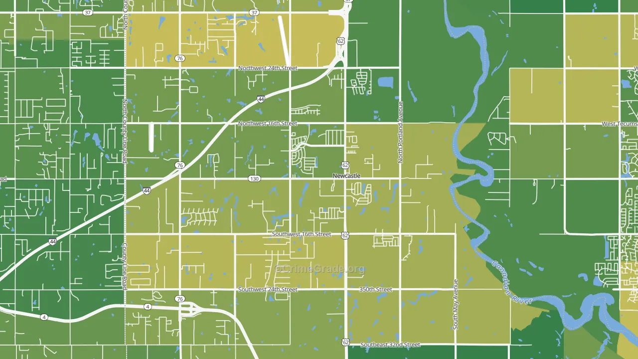 Newcastle, OK Map of Burglary Rates