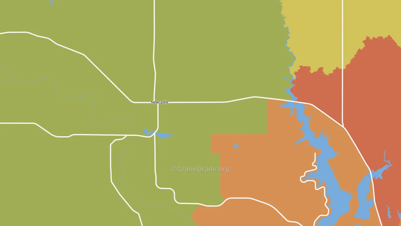 Newcastle, TX Map of Burglary Rates